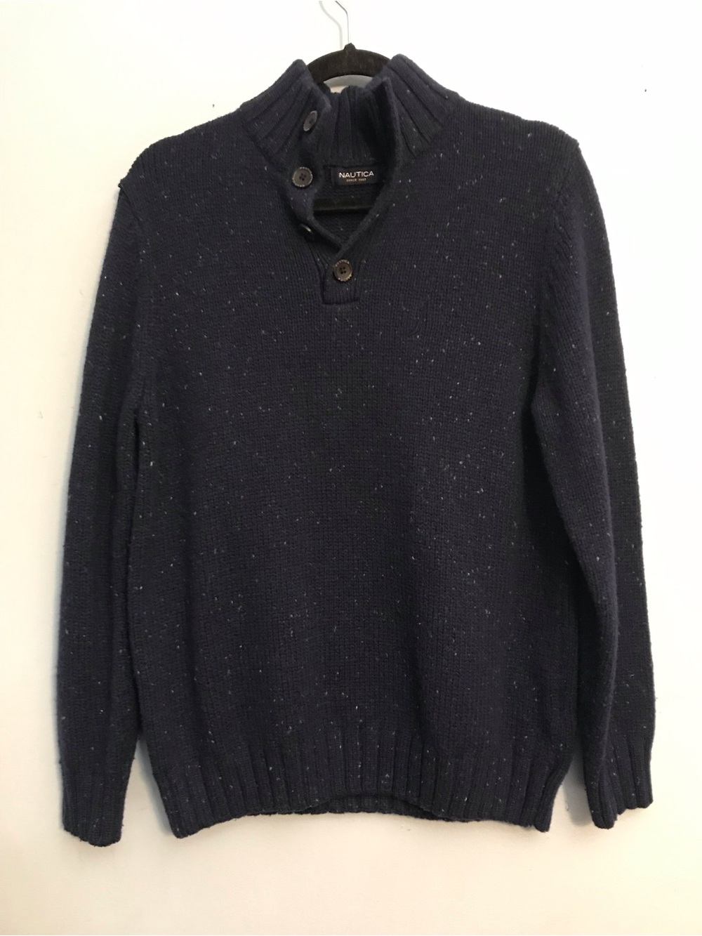 Nautica Men's Dark Navy Button-Up Mock Turtleneck Sweater